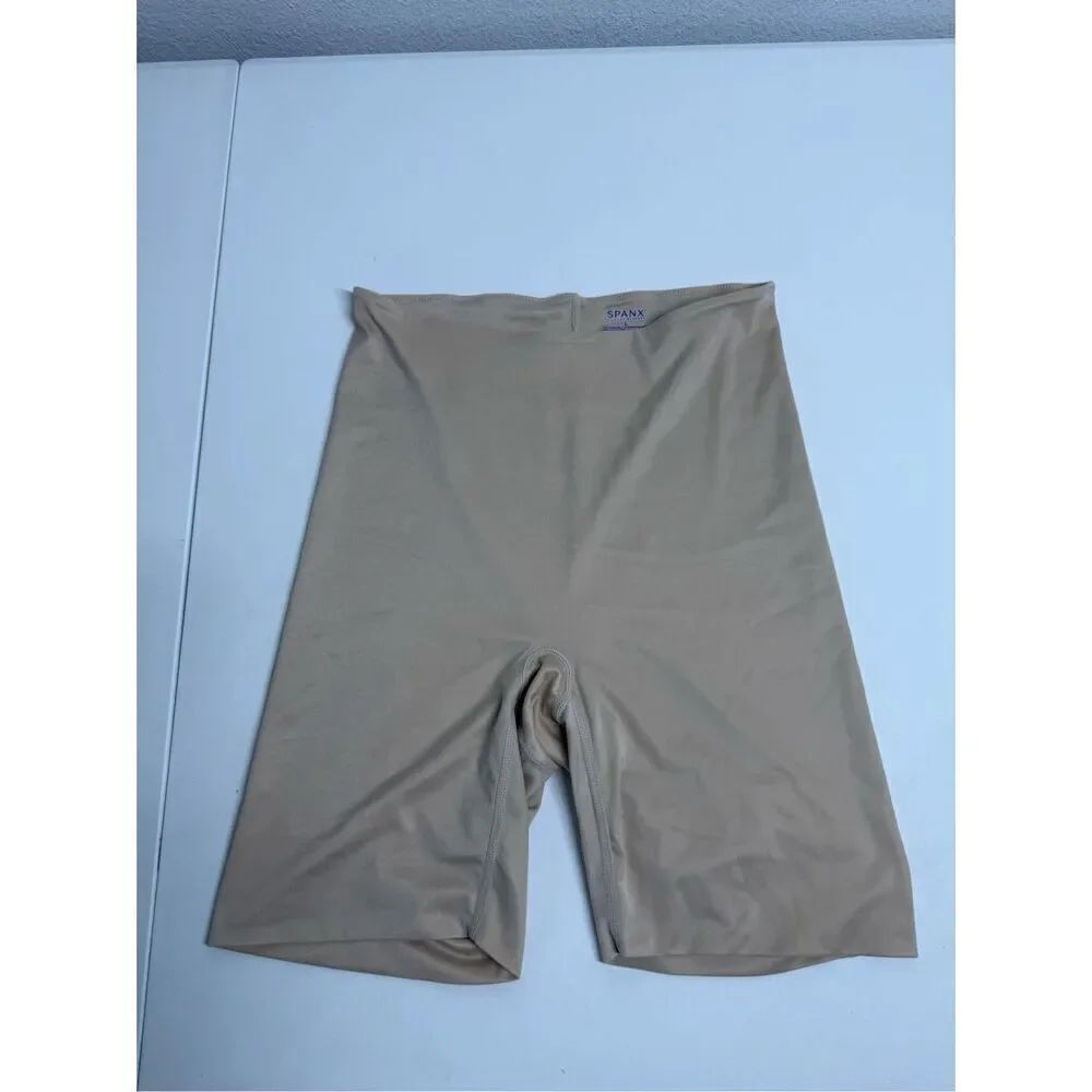Spanx Shaping Shorts Womens Sz L High Waisted Slimming Slimplicity Mid-Thigh Tan